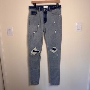 Reputation Studios Straight Leg Jeans Men's SM Light Blue Denim Distressed Y2K